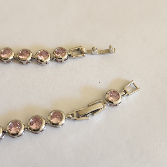 New 925 Silver Round Cut Pink Sapphire Bezel Setting Bracelet Women Extender - Picture 6 of 10